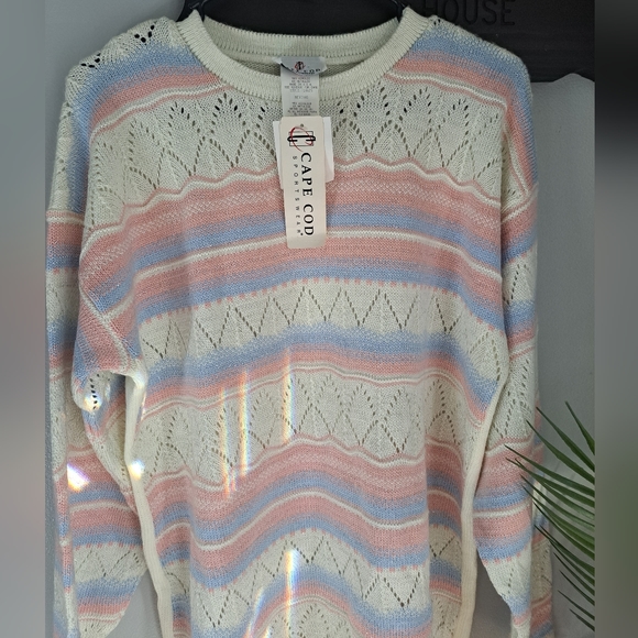 NWT Vintage Cape Cod Sportswear Pastel Pink Green White Metallic Sweater Size M - Picture 4 of 11